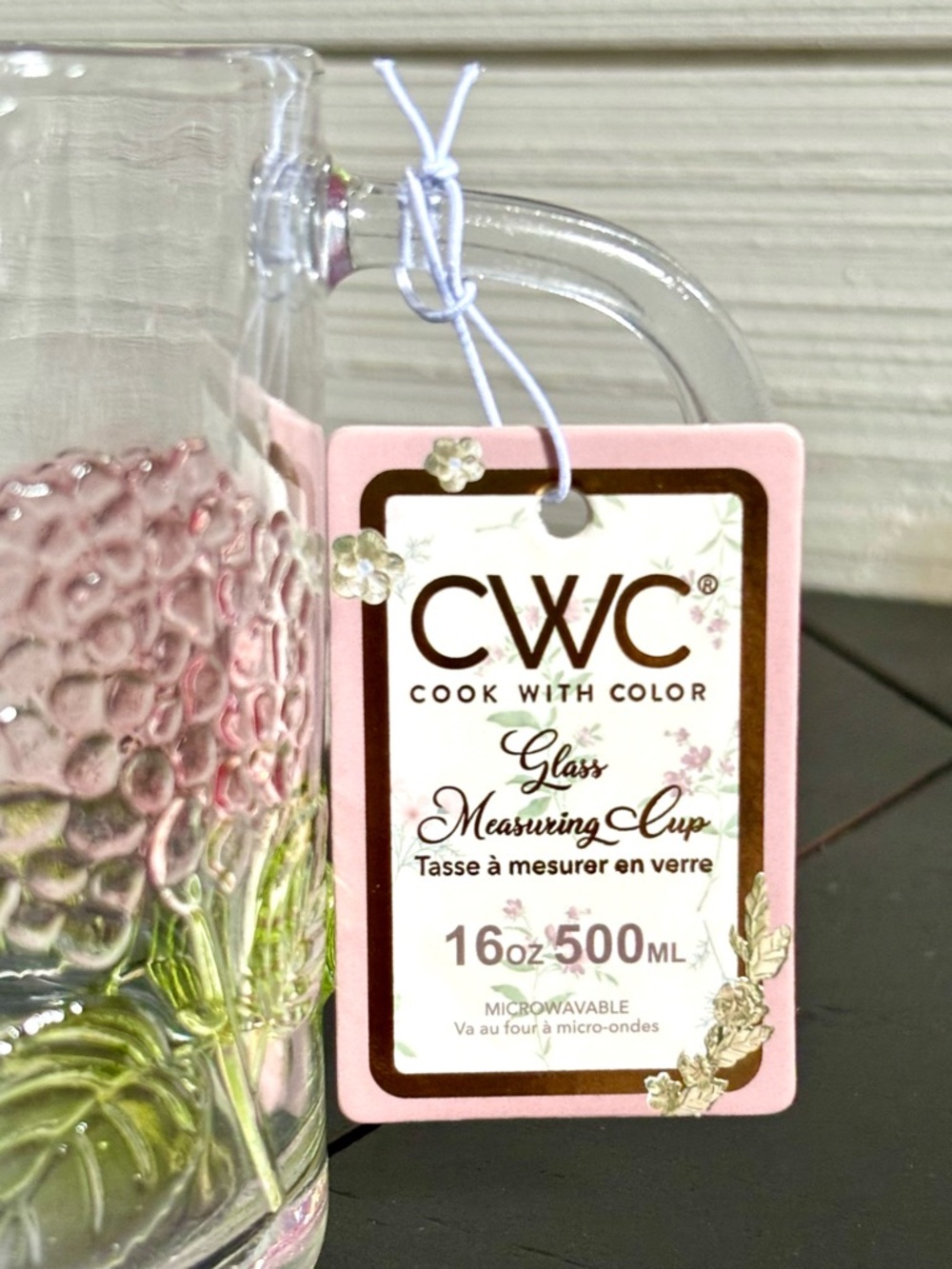 CWC Glass Measuring Cup 16oz ~ 2 Cups PINK HYDRANGEA Design NEW Microwaveable - Picture 3 of 8